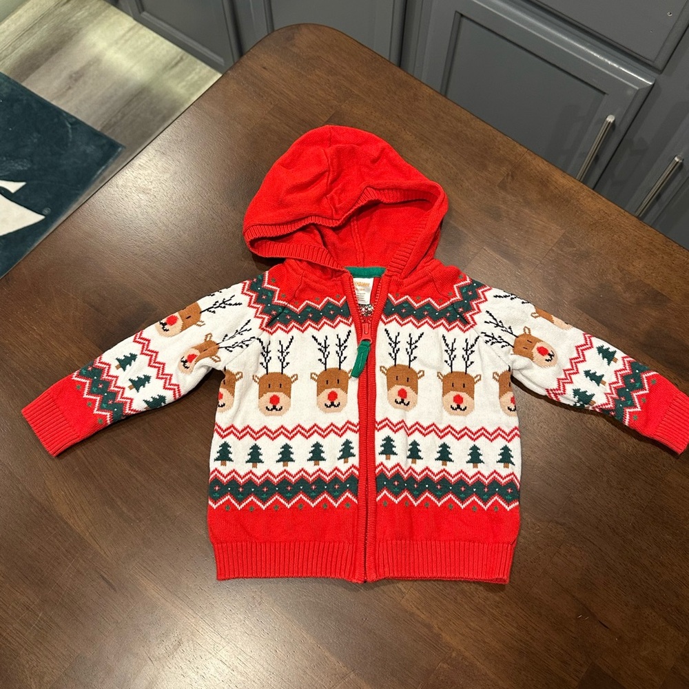 Gymboree Red and White Reindeer Zip-Up Sweater